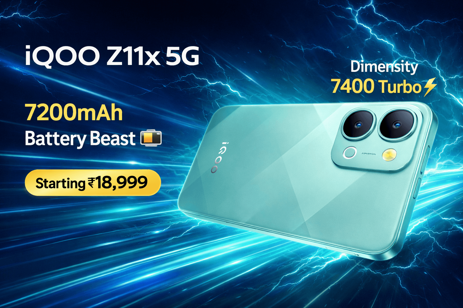 iQOO Z11x 5G with Dimensity 7400 Turbo & 7200mAh Battery – Price in India & Specs