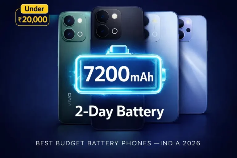 Vivo T5x 5G and iQOO Z11x 5G side by side — best phones under ₹20,000 with 7200mAh battery in India 2026