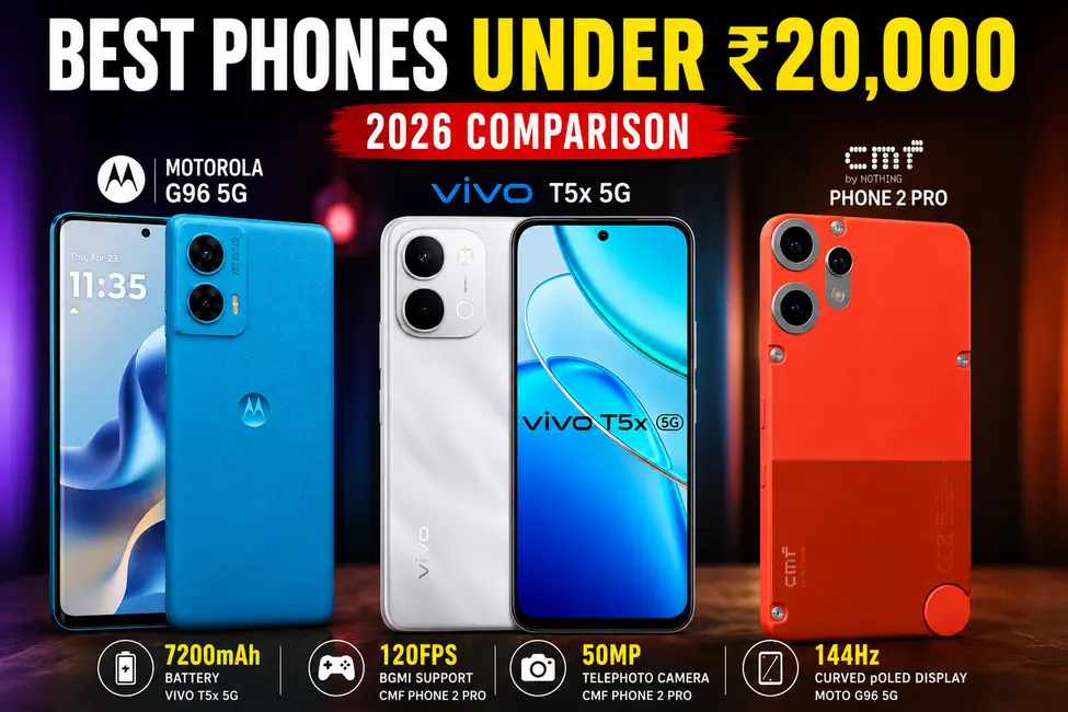 Best Phones Under 20000 in India (2026) : CMF Phone 2 Pro vs Vivo T5x 5G vs Moto G96 5G
